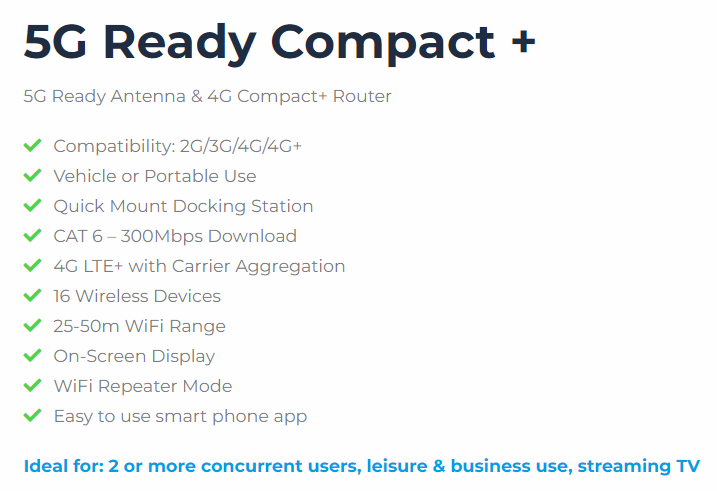 Motorhome WIFI 5G Ready Compact Plus 5G Antenna and 4G  Router and Dock for caravans or motorhomes description